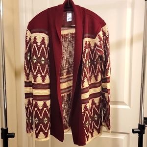 Charlotte Russe Knit Caridgan Burgundy Cream Aztec Large L